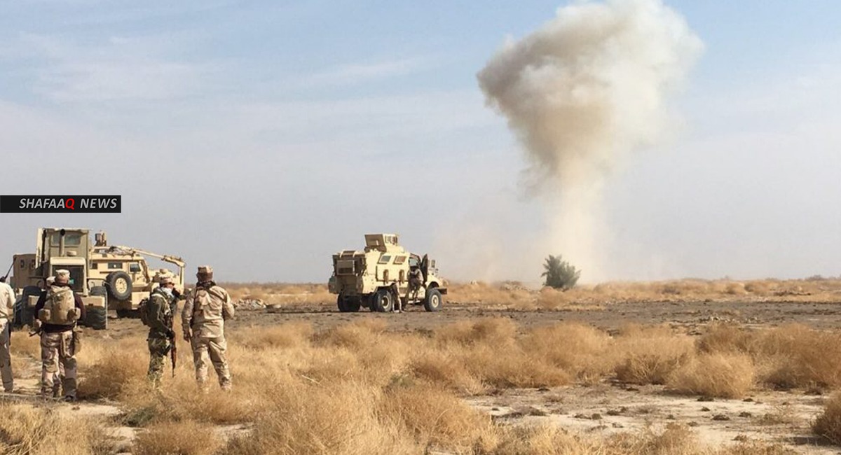 An explosion targets a military vehicle north of Baghdad