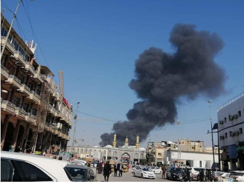 اندلاع حريق كبير قرب العتبة الحسينية في كربلاء