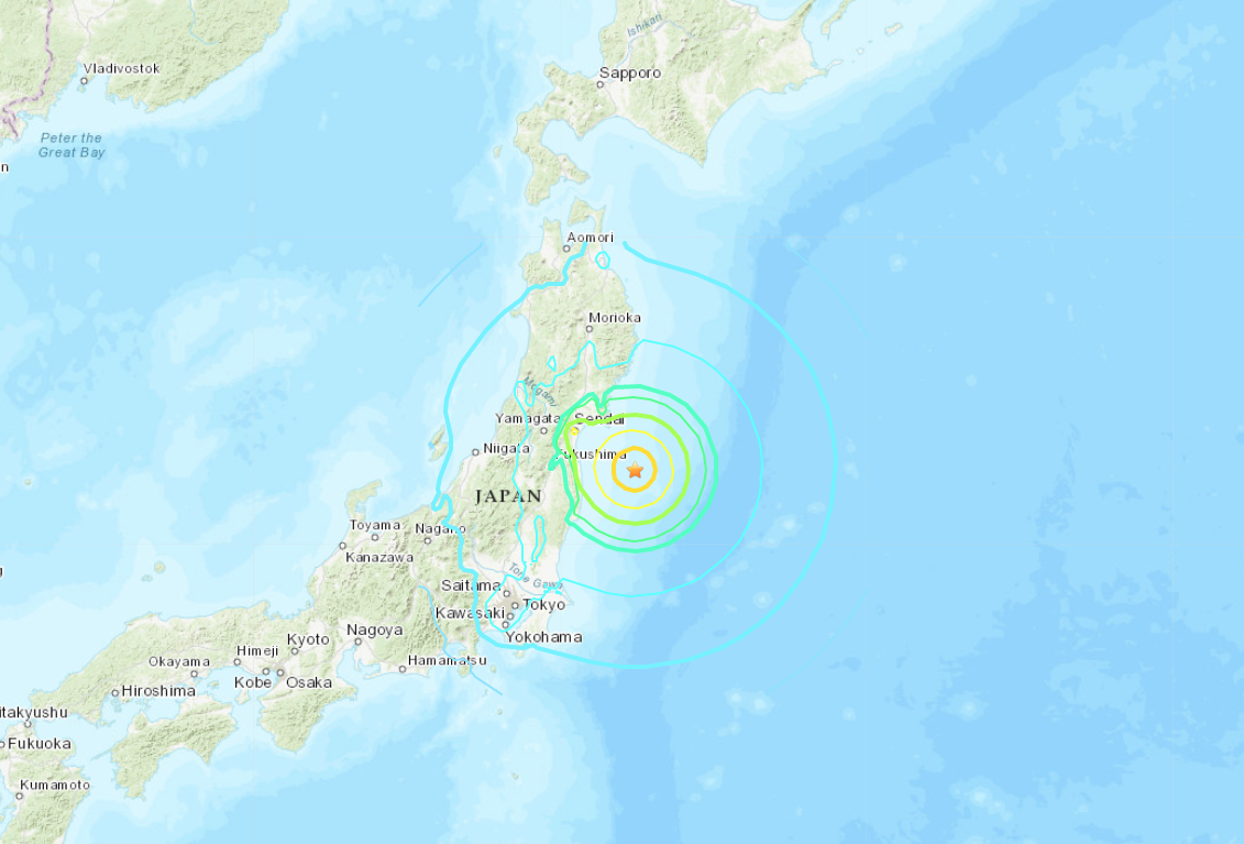 وقوع زلزال عنيف قبالة سواحل اليابان