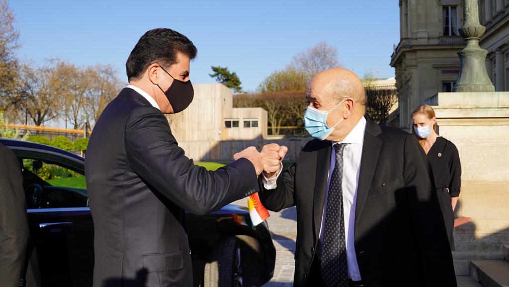 Kurdistan’s President discusses with Le Drian several issues of common interest 