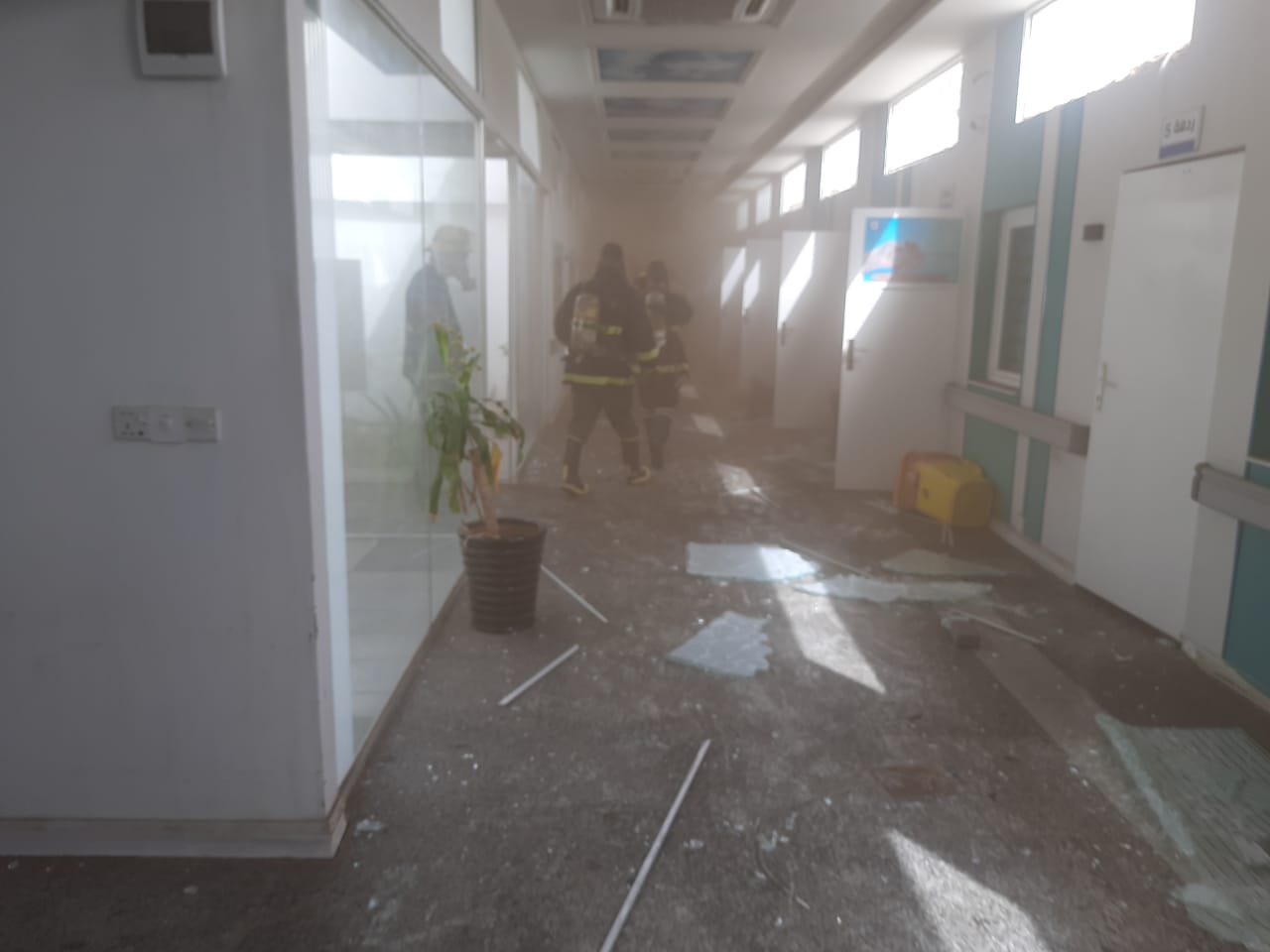 Civil Defense teams extinguish a fire that broke out in a hospital in Najaf 