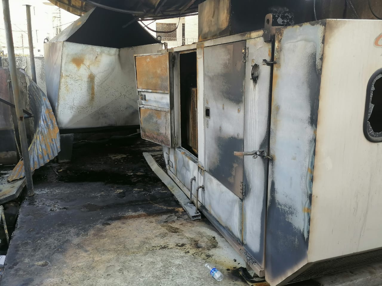 Civil Defense teams extinguish the fuel station fire in Baghdad 