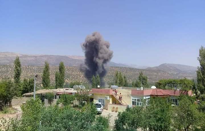 Blazes caused by Turkish bombardment engulfed houses in northern Duhok