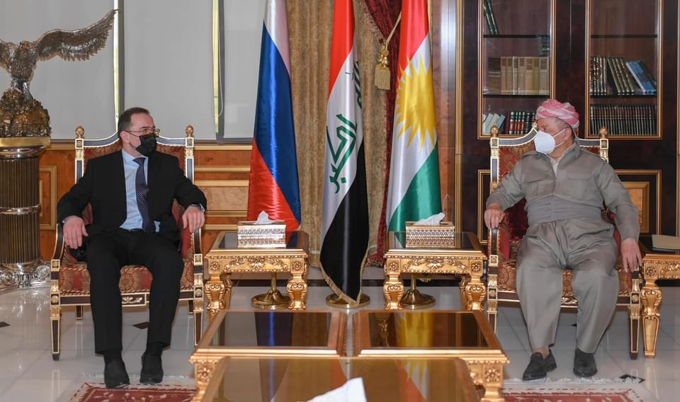 Kurdish leader Masoud Barzani meets the Russian ambassador to Iraq