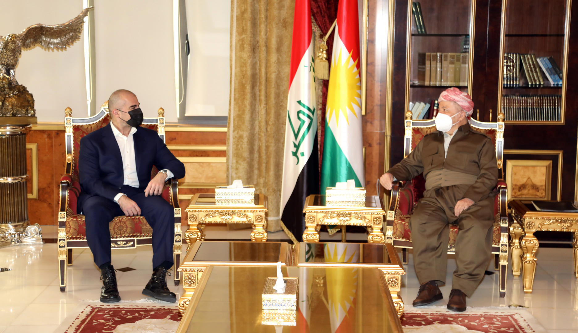 Kurdish leader Masoud Barzani meets Bafel Talabani in Erbil