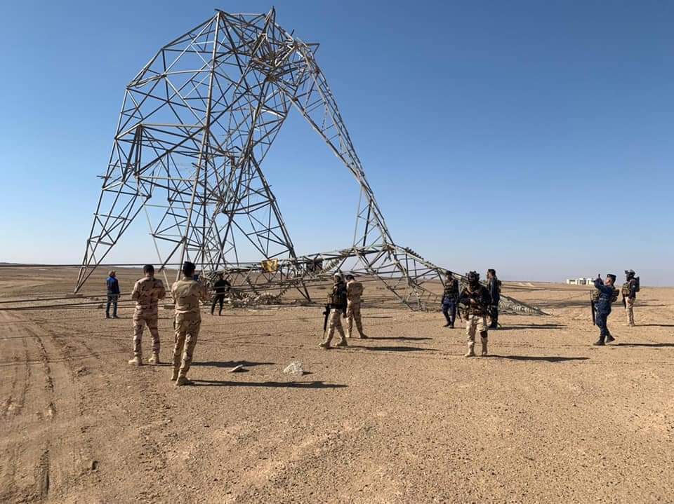 استهداف أبراج نقل الطاقة الكهربائية للضغط الفائق (حديثة - غرب بغداد)