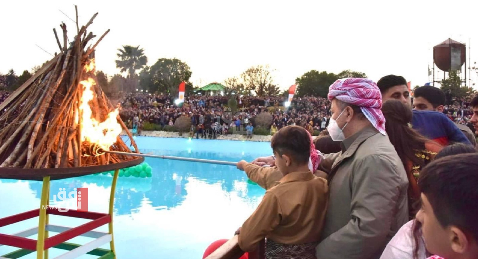 Masoud Barzani lights the Newroz torch in Erbil.. Photos