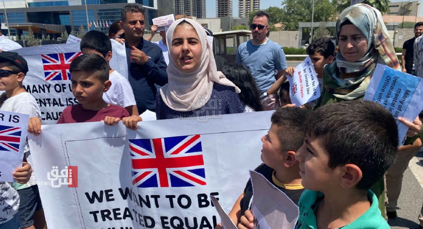 Dozens demonstrate in front of the UK embassy in Erbil