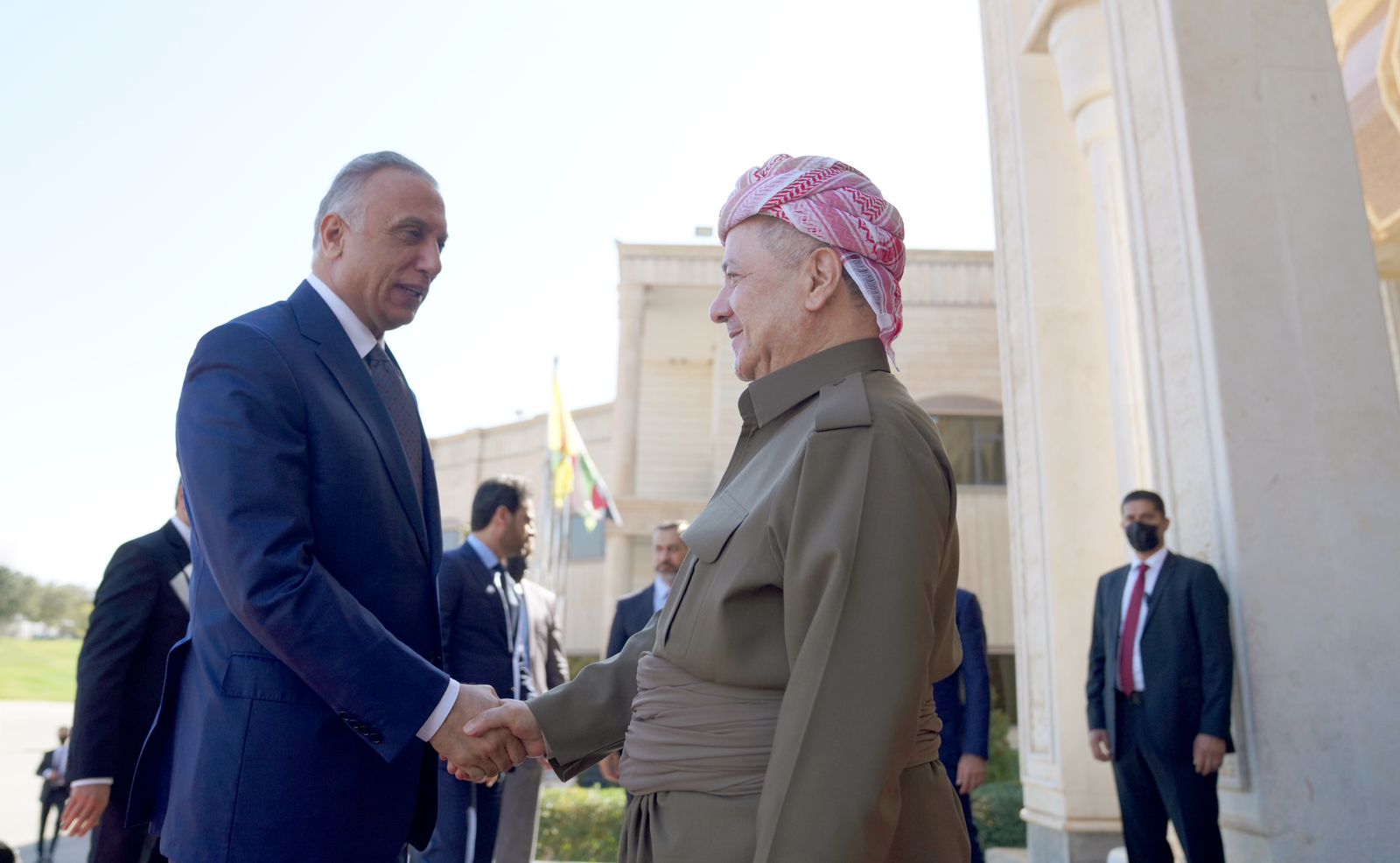 Kurdish leader Masoud Barzani receives PM AlKadhim in Erbil