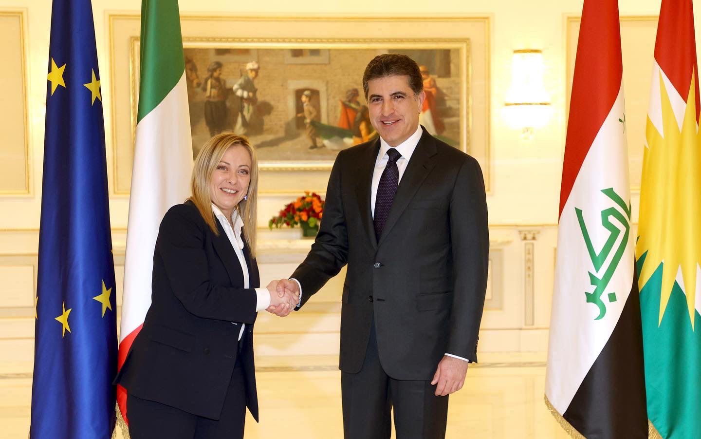 نيجيرفان بارزاني يبحث مع رئيسة وزراء إيطاليا العلاقات بين اربيل وروما