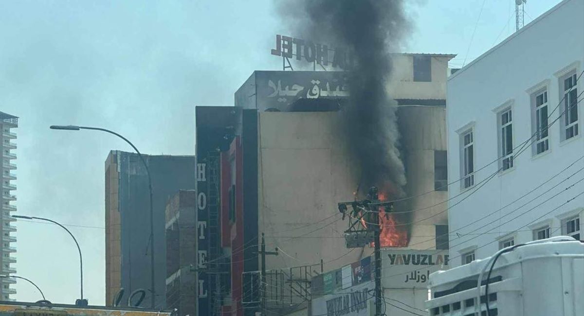 حريق يطال فندقاً في أربيل والدفاع المدني يحاول اخماده .. فيديو