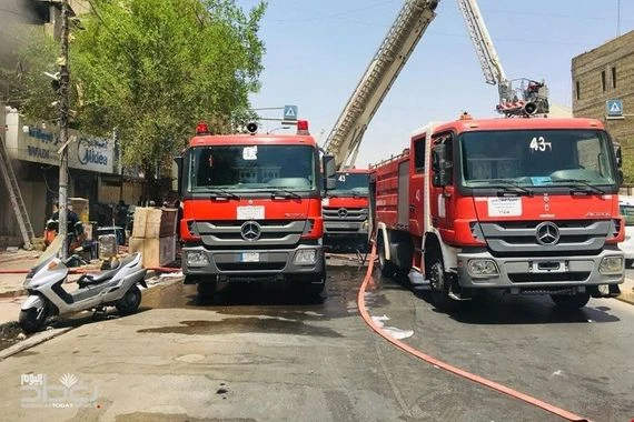 اندلاع حريق بمبنى قرب المسرح الوطني وسط بغداد .. فيديو