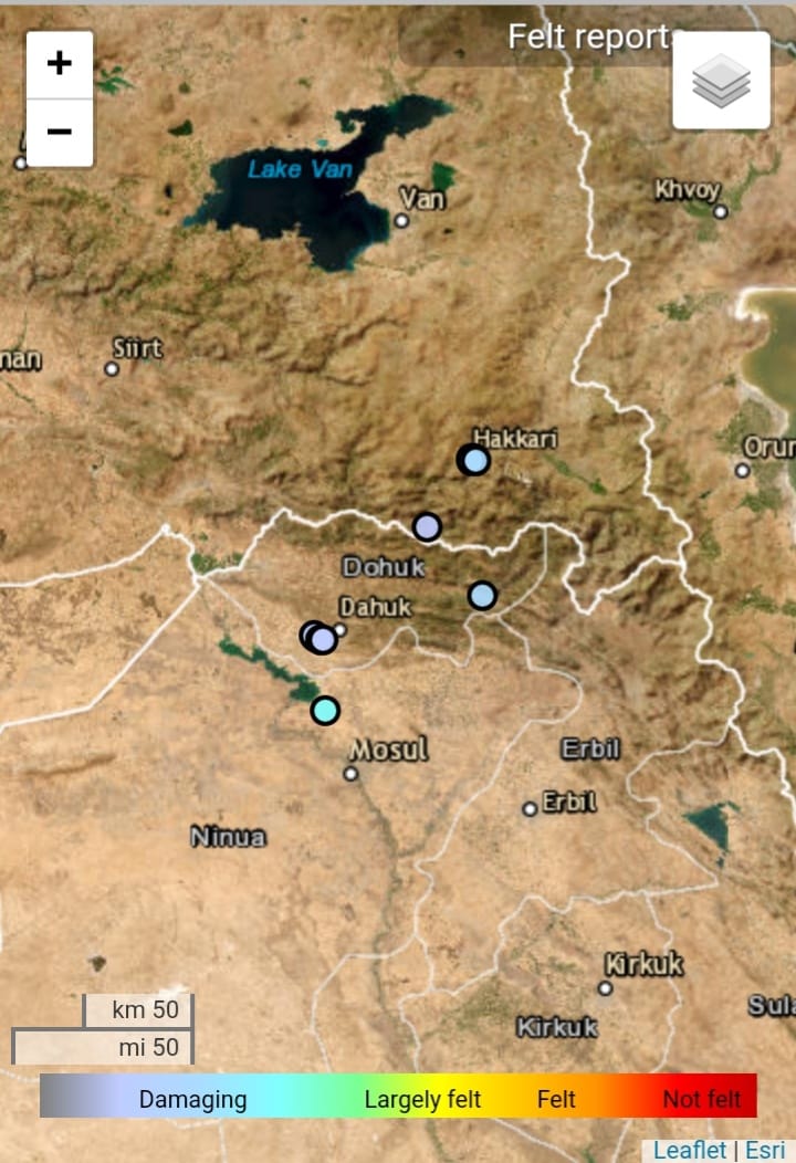 هزة أرضية تضرب الحدود العراقية التركية وسكان يستشعرون قوتها في دهوك والموصل