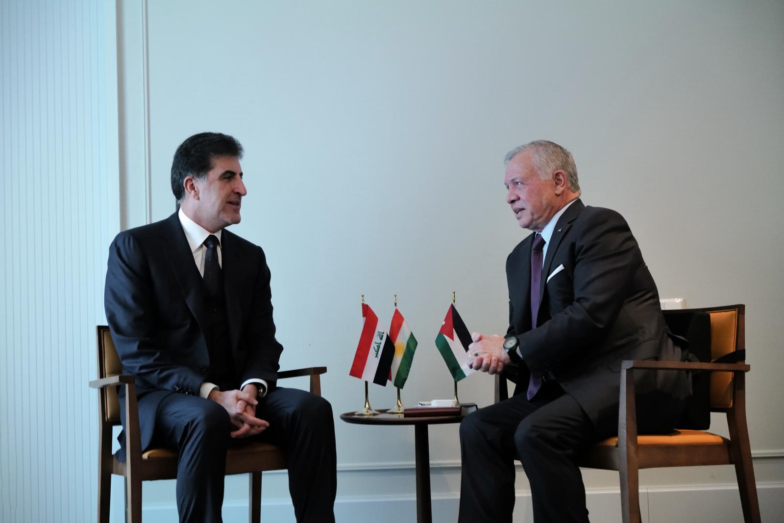 نيجيرفان بارزاني والملك عبد الله يبحثان العلاقات بين العراق والأردن وآخر التطورات بالمنطقة