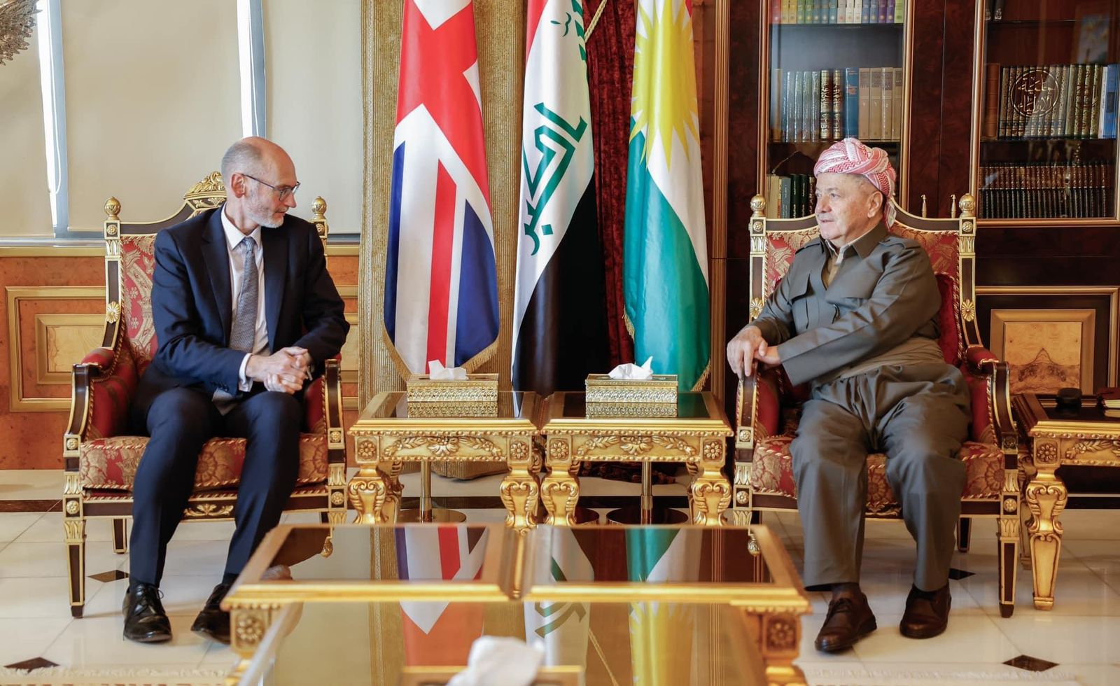 Kurdish leaders Masoud Barzani and PM Masrour Barzani hold talks with British ambassador to Iraq