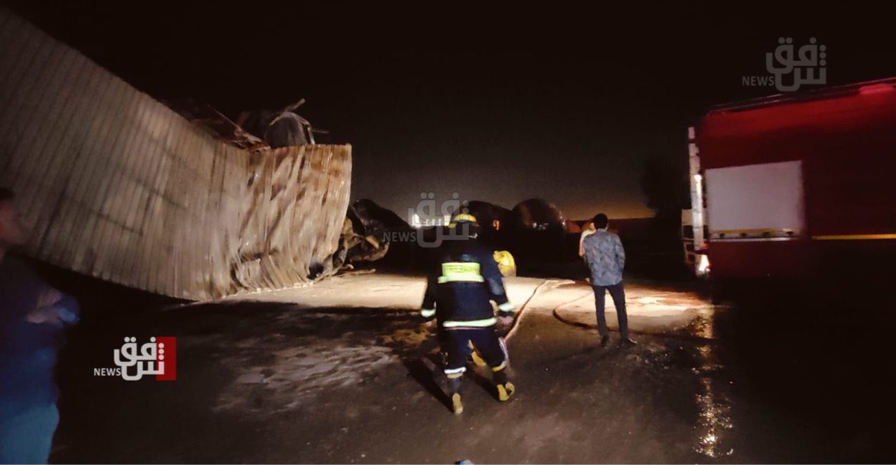أربيل.. السيطرة على حريق في مخزن للوقود ومحطة تعبئة على طريق مخمور (صور)