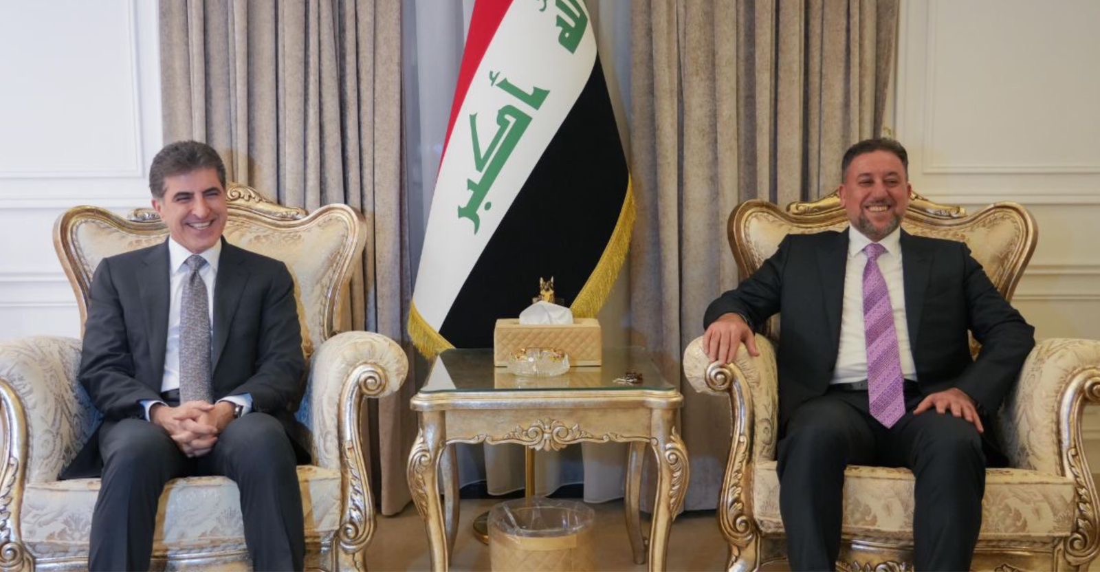 President Barzani advocates for BaghdadErbil dialogue as he meets alKhanjar in Baghdad