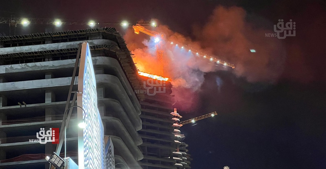 ‏اندلاع حريق في مجمع سكني قيد الإنشاء في اربيل (فيديو)