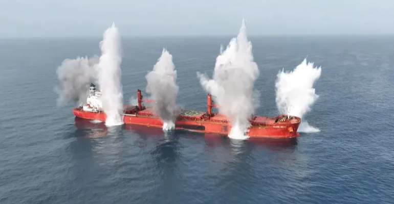 انتشال 6 أفراد من طاقم سفينة شحن أغرقها الحوثيون في البحر الأحمر