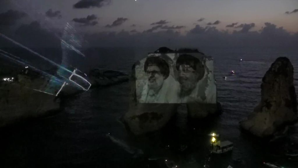 Hezbollah lights Raouche Rock in tribute to Nasrallah and Safieddine