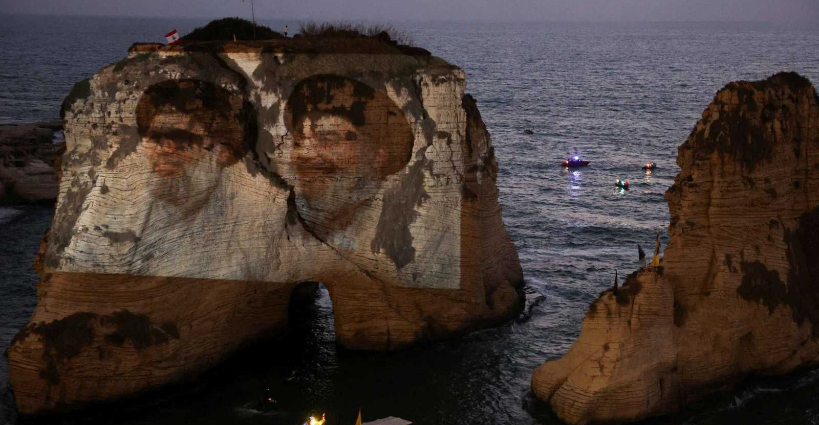 لبنان.. إيقاف المسؤول عن وضع صورة نصر الله وصفي الدين على صخرة الروشة