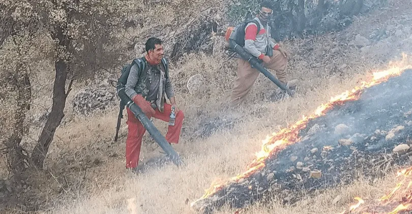السيطرة على حريق واسع في مراعٍ قرب الحدود العراقية الإيرانية (صور وفيديو)