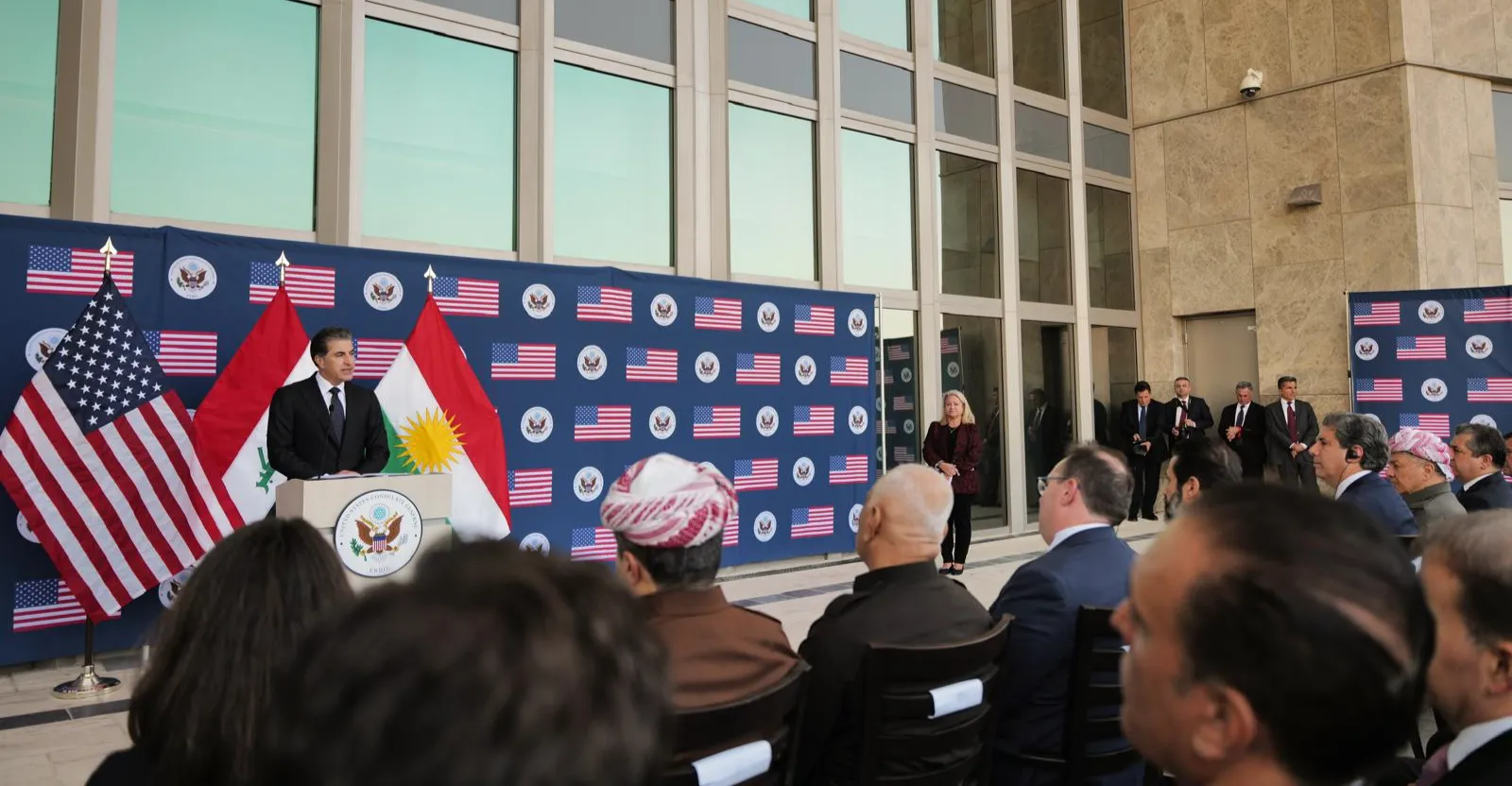 أربيل.. افتتاح أكبر قنصلية أمريكية: نيجيرفان بارزاني: دليل على أهمية كوردستان لأميركا (صور)