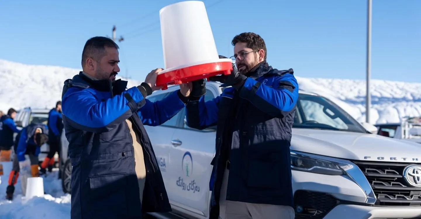 في ثلوج سوران.. "روانگە" تطلق حملة لتوفير الغذاء للطيور والحيوانات البرية (صور)