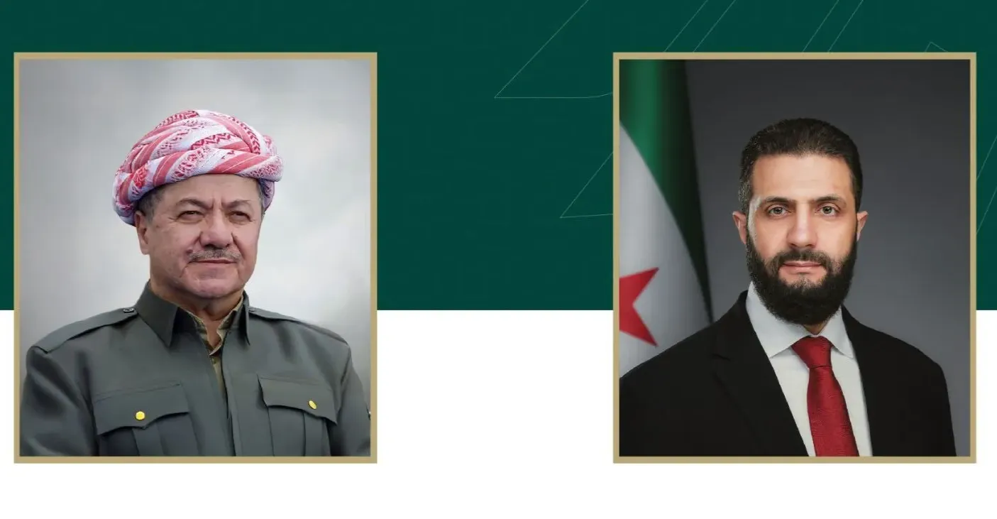 الشرع مهاتفاً بارزاني: حريصون على حقوق الكورد الوطنية والسياسية والمدنية