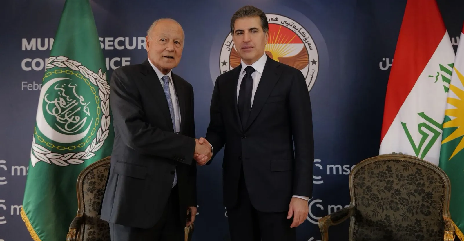 نيجيرفان بارزاني وأبو الغيط يؤكدان من ميونخ أهمية إبعاد المنطقة عن التوترات