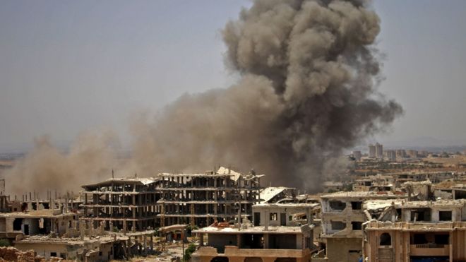 Syria war: Air strike on Deraa shelter kills 17 civilians