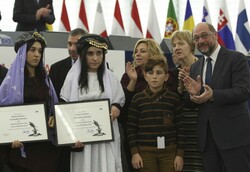  2 Yazidi women accept EU’s Sakharov Prize for human rights 