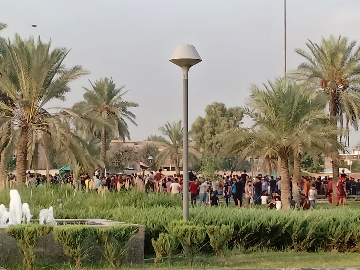 Protesters block the road leading to Baghdad International Airport