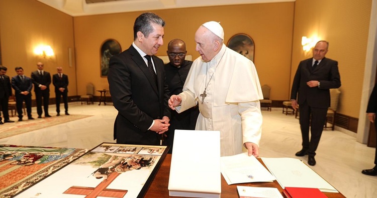 Masrour Barzani meets the Pope of the Vatican and invites him to visit Kurdistan Region