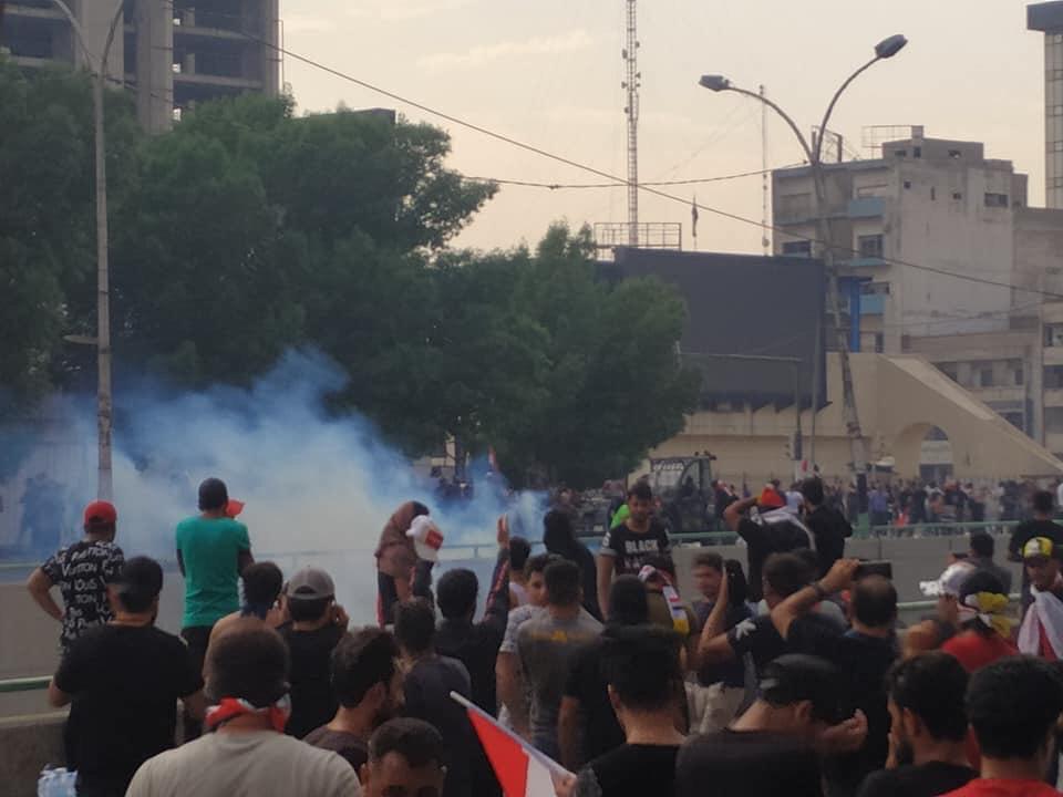 A demonstration starts in front of the Central Department of the Popular Mobilization in Baghdad