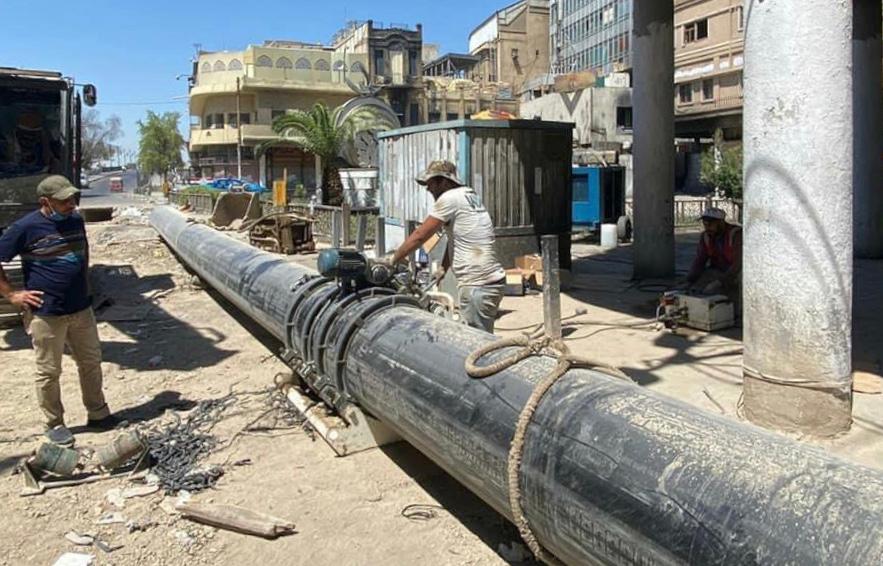 A giant rain drainage line across Baghdad central areas