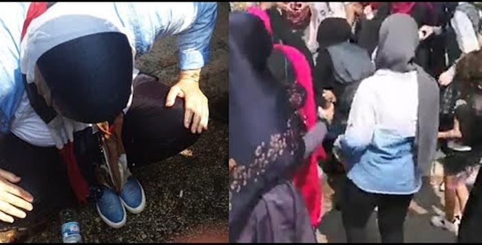 بالفيديو: مديرة مدرسة تحاول إضرام النيران في نفسها أمام مبنى وزارة التعليم