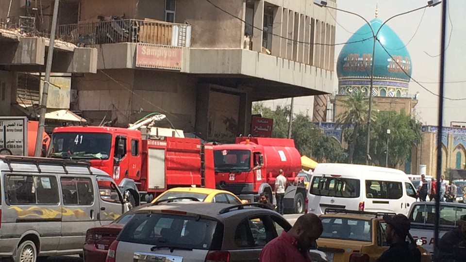 A fire broke out in stores and shops in central Baghdad